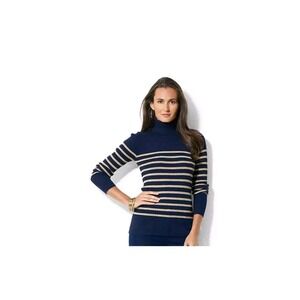 Lauren Ralph Lauren Navy and Beige Striped Turtleneck Sweater